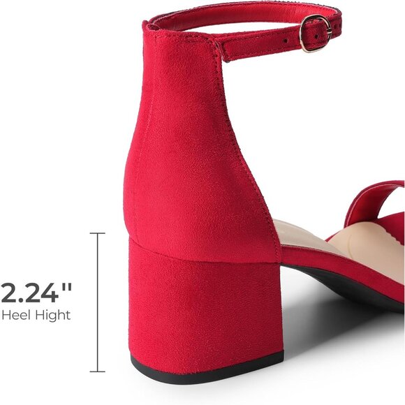Dream Pairs Women's Red Suede Chunky Block Heel Ankle Strap Sandals Shoes - Picture 4 of 8
